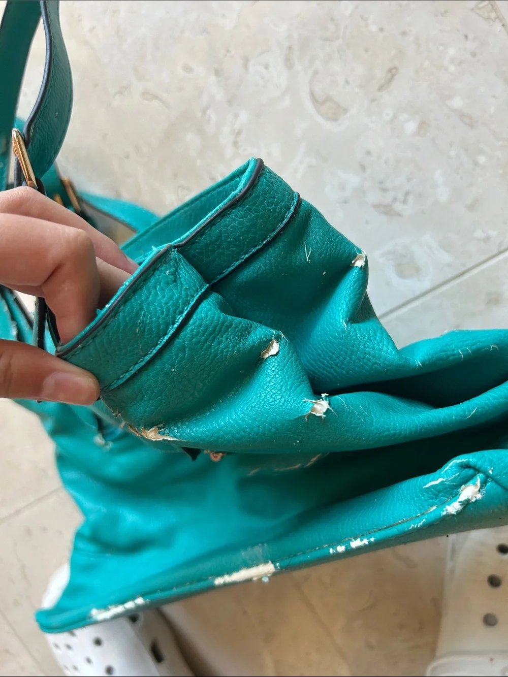 Michael Kors Teal Leather Logo Tote with Gold Medallion